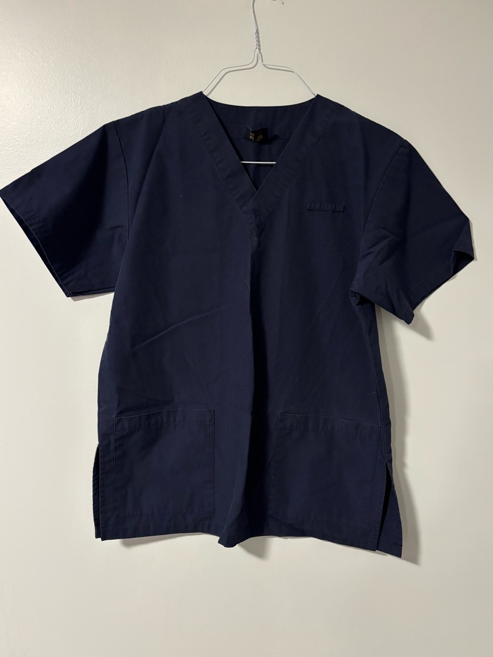 Denver Hayes V-Neck Scrub Top Solid Dark Blue Black Short Sleeves Size S/P Small
